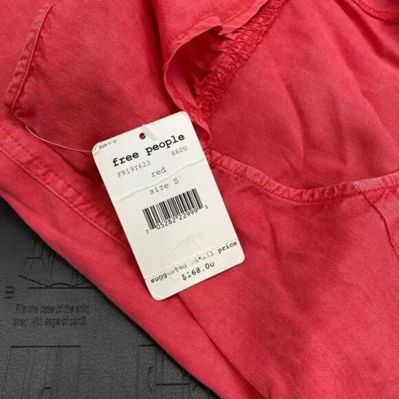 NWT FREE PEOPLE RED PINK BUTTON DOWN OPEN BACK CHAMBRAY MAXI DRESS SMALL - Picture 10 of 13